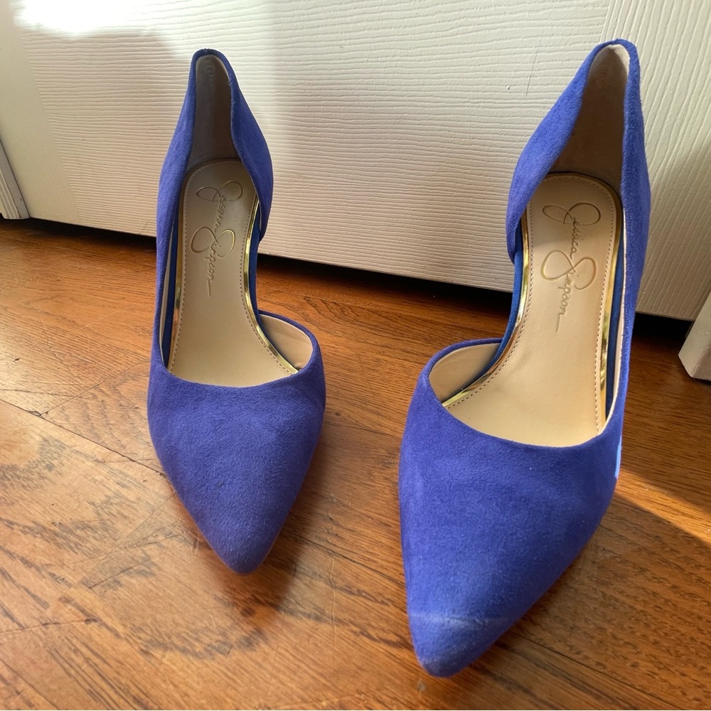 Jessica Simpson Blue Suede Pointed-Toe Heels